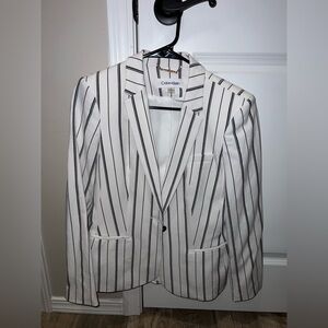 Calvin Klein Women’s Striped Blazer - Gray and White